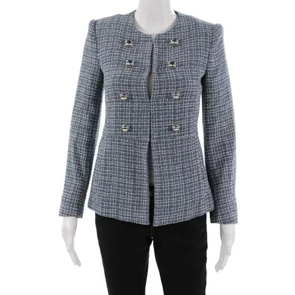 Zara Women Checked Cotton Blend Blazer Button Crew Neck Long Sleeve Size S - Picture 1 of 4